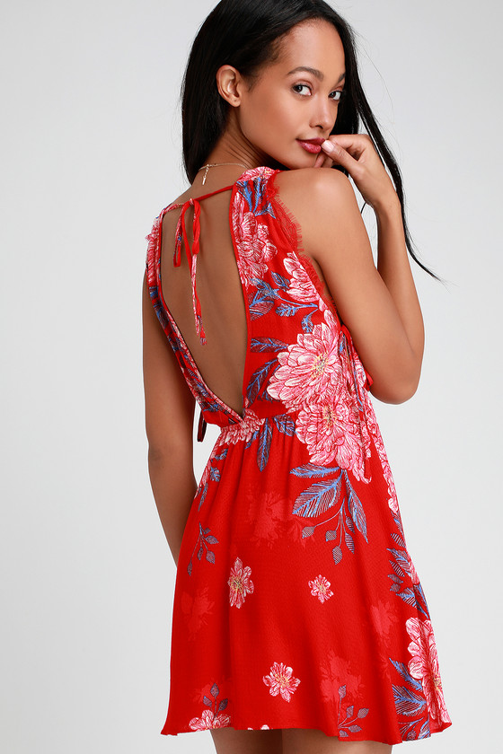 Red Floral Dress - Mini Dress - Lulus